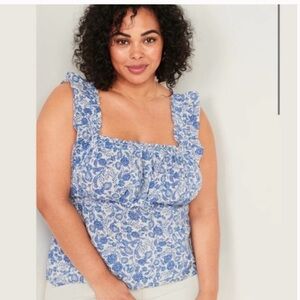 Blue and white floral print babydoll tank